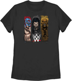 Women's WWE Rey Mysterio Roman Reigns and Bobby Lashley  Graphic Tee Black X Large