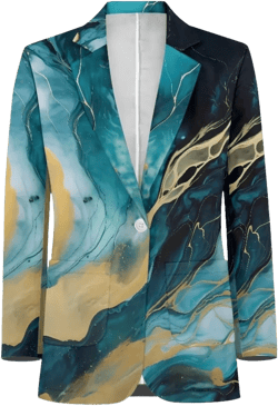 TODIYADDU Womens One Button Blazer Lightweight Office Work Suit Jacket Open Front Cardigan Outwear with Pockets Size 2XS-3XL XX-Large Green Marble With Gold Glitter
