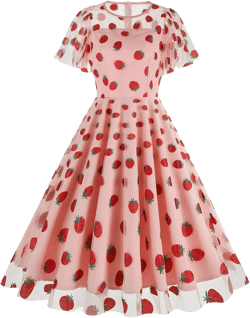 IBTOM CASTLE Women's 1950s Vintage Dress Short Sleeve Heart Print Mesh Retro Evening Prom Cocktail Party Swing A Line Dress
