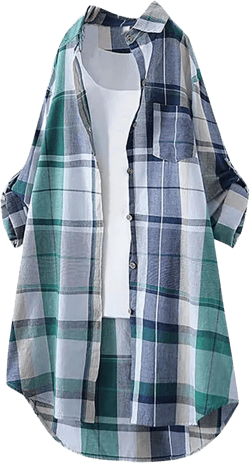 Womens Oversized Button Down Plaid Shacket Shirt with Pockets Roll Up Long Sleeve Casual Boyfriend Tunic Blouse Top 12-green Small
