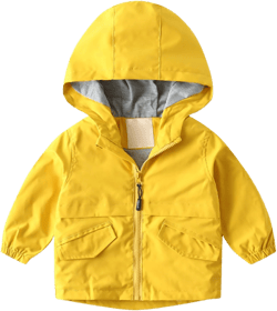 Little Girls Boys Rain Jacket Lightweight 𝐖aterproof Solid Fall Raincoat Zipper Hooded Lined Windbreaker 12-24 Months Yellow