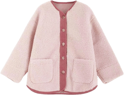 FindThy Women’s Crewneck Winter Coat Long Sleeve Color Block Fuzzy Sherpa Fleece Outerwear Jacket with Pockets Pink Medium