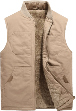 Men's Winter Warm Fleece Vest Male Multi Pockets Sleeveless Casual Lightweight Fishing Vest Large Khaki Plus