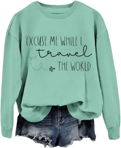 MOGUI Excuse Me While I Travel The World Shirt Sweatshirt Funny Saying Print Casual Shirt Top Meadow XX-Large