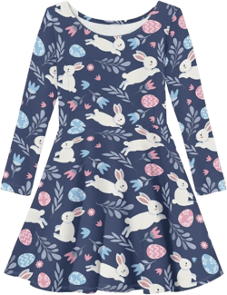 Girls Dresses Age 3-16 Year Old Little Kids Twirly Skater Dresses Long Sleeve Tunic Shirts School Apparel