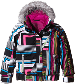 Spyder Girls Lola Jacket 16 Black Vybe Print/Green Flash/Wild
