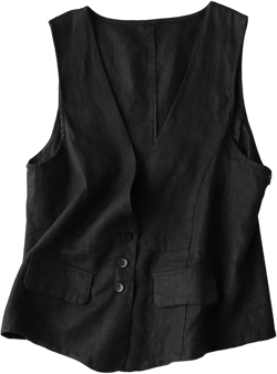 Dongfeng Women's Cotton Linen Sleeveless Vest Casual V Neck Button Down Blazer Waistcoat Jackets Small Black