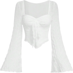 SOLY HUX Women's Long Bell Sleeve Tops Mesh Sweetheart Neck Going Out Crop Top Casual Asymmetrical T Shirts Tees X-Large Pure White