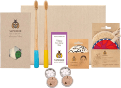 SuperBee Women Gift Box - Toothpaste Tablets, Natural Body scrubbers, Soft Bristles Bamboo toothbrushes, Make up Removal Pads, Beeswax wrap - Eco Friendly Gift, Housewarming Gift Christmas Women Day …