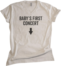 EVERTREE CLOTHING Baby's First Concert V-Neck T-Shirt, Unisex Women's Vneck, Pregnant Shirt, Concert Shirt, Pregnancy Tee Large Light Silk Gray