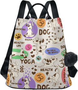 ZZKKO Cartoon Dog Doing Yoga Backpack Purse for Women Rucksack Anti Theft Fashion Travel Lightweight Ladies Shoulder Bag
