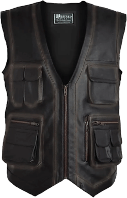 Men's J World's Chris Pratt Owen Grady Brown Vest JW Adventure Chris Pratt Motorcycle Leather Biker Vest Large Distressed Black Vest
