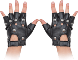Skeleteen Gothic Fingerless Biker Gloves - 80s Style Black Leather Punk Biker Gloves for Men, Women and Teens