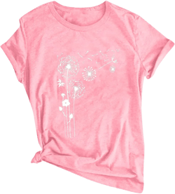 Women T-Shirt Casual Cute Tops Graphic Tee Crew Neck Short Sleeve Sunflower Heart Print Loose Summer Tops Tshirts 05pink X-Large
