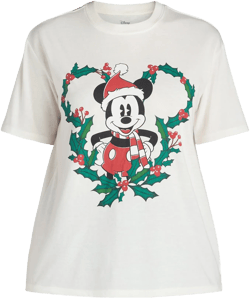 Disney Mickey Mouse Women's Christmas Graphic Tee with Short Sleeves, Sizes XXS-XXL