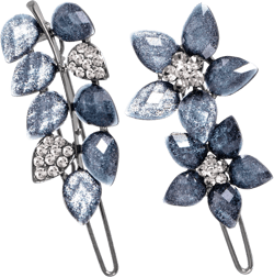 2Pcs 2inch Small Crystal Rhinestone Hair Clips Ink-Blue Vintage Flower Snap Clips Sparkly Decorative Hair Barrettes Wedding Engagement Prom Hair Accessories for Women Bride Ink Blue