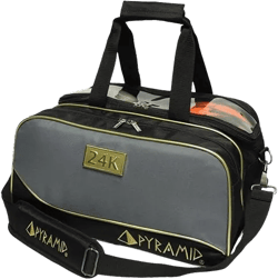 Pyramid Path Double 2 Ball Tote Plus Clear Top Bowling Bag with Large Separate Compartment for Bowling Shoes (Up To US Mens Size 15) or Accessories Black/Gold/Grey 24K Edition
