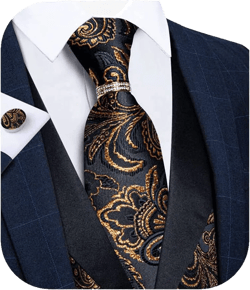 DiBanGu Men's Suit Vest Formal Men Paisley Vest Jacquard Tie Waistcoat Hanky Set With Tie Ring Wedding Party 5PCS