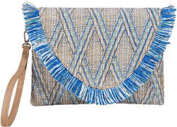 Tassel Clutch Bag for Women, Straw Woven Envelope Handbag Fringe Purse, Bohemian Handmade Woven Wristlet Bag, Summer Beach Flap Clutch Wallet for Vacation Travel Blue