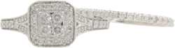 Ladies 10K White Gold Diamond Halo Cushion-Shaped Engagement Ring & Wedding Band