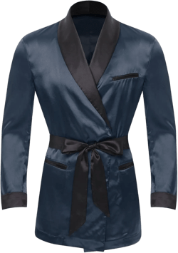 Men's Satiny Smoking Jacket Robe - Lightweight Dinner Jacket Cigar Host Wear Blazer Navy Blue XX-Large