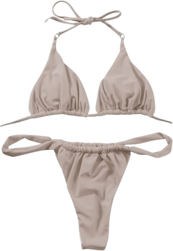 High Two Up Bikini Piece Up Women Cut Lace Solid Sexy Swimsuit Set Push Slimming Bathing Suit Bottoms for Women Khaki X-Large