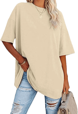 Women's Oversized T Shirts Round Neck Striped Tees Summer Half Sleeve Casual Comfy Cozy Cotton Tunic Tops Small Khaki