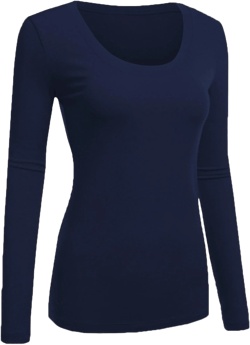 Emmalise Women's Plain Basic Scoop Neck Long Sleeve TShirt Tee - Navy, 1XL