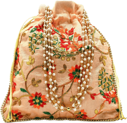 Indian Handmade Potli Bag Women's Embroidered Clutch Purse Pouch Drawstring Bag Wedding Favor Return Gift For Guests Peach