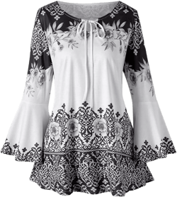 Plus Size Tops for Women Casual Flare Sleeve Tunic Tops Boho Floral Print Blouses Shirts S-5XL