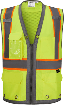 SV2700, Class 2, Hi-Vis Neon Green/Yellow Zipper Safety Vest Reflective Strips w/Orange Binding, 9 Pockets (IPAD) XX-Large Neon Green