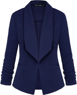 Unifizz Womens Casual Blazer Pockets Open Front Cardigan Work Office Jacket 3/4 Sleeve Navy Small