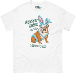 Blue "Easter Bully in the Hizzouse" Male English Bulldog Men's Classic Tee | Red & White Colored