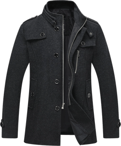 wantdo Men's Wool Blend Jacket Stand Collar Windproof Pea Coat Black(medium-thick) Medium