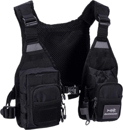 BASSDASH FV08 Ultra Lightweight Fly Fishing Vest for Men and Women Portable Chest Pack One Size Fits Most One Size Black