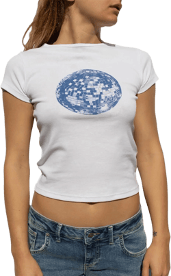 Women Y2k Short Sleeve Baby Tees Flower Butterfly Print Slim Fit Crew Neck Crop Top Summer Retro Cute Going Out Tops Small E White Disco Ball