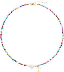 Seensea 26 Letters A to Z Initial Necklace for Women - Colorful Beaded Handmade Choker Rainbow Initial Boho Style - Gift for Women T Necklace
