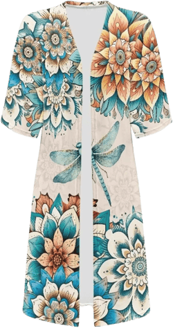 Uourmeti Womens Cardigans Lightweight Summer Outfits Short Sleeve Kimono Cover Ups Size S-4XL Boho Blossom Dragonfly 3X-Large