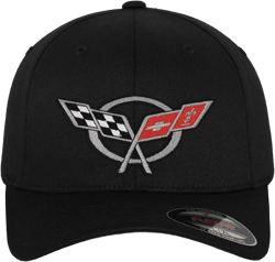 Chevrolet Officially Licensed Corvette C5 Flags Flexfit Baseball Cap Medium Black