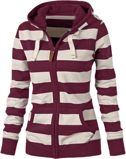 Canbebig Zipper Hoodies for Women Color Block Sweatshirt Lightweight Striped Jacket Long Sleeve Hooded Jacket with Pockets X-Large Wine Red