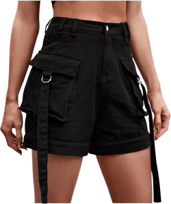 Uillui Women's Girls Cargo Shorts Summer Relaxed Fit Hiking Bermuda Shorts Denim Distressed High Waisted Pockets Jean Shorts X-Large A03^black