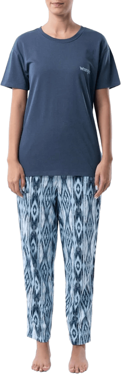 Wrangler Women's Short Sleeve Graphic Tee and Printed Pants Pajama Sleep Set Medium Dark Denim/Geo