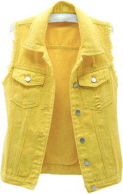 Women's Casual Denim Waistcoat Slim Fit Frayed Sleeveless Jacket Ripped Tops with Pockets Yellow X-Large