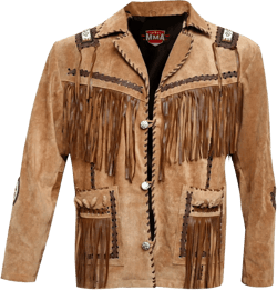 Men's Western Cowboy Jacket with Fringed Beads Native American Suede Leather Coat Medium Tan,brown