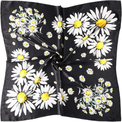 vabovin Silk Like Head Scarf for Women Satin Printed Bandana for Hair Wrapping Fashion Accessory 35 Inch Square Hair Scarf 18 Black Daisies