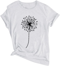 Tshirts Shirts for Women,2024 Summer Trendy Classic Dandelion Print Graphic Tees Casual Crewneck Short Sleeve Tops X-Large A-white