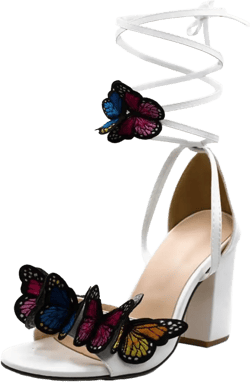 JOEupin Women's Strappy Chunky Heels Sandals 3 inch Butterfly Lace Up Ankle Wrap Heel Wedding Bridal Heeled Sandals Shoes 6.5 White