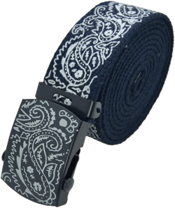 Men's Canvas Military Bandana Pattern Web Belt & Buckle Navy Blue Bandana 48 inches