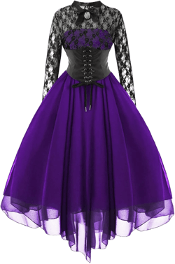 KEGIRLOM Women Victorian Gothic Dress Long Sleeve Lace Corset Dress Handkerchief Hem Cocktail Dress Halloween Cosplay Dress : Clothing, Shoes & Jewelry