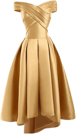 JAEDEN Prom Dress Satin Pleat 2025 - High Low Evening Gowns Off Shoulder Bridesmaid Dresses Gold 4